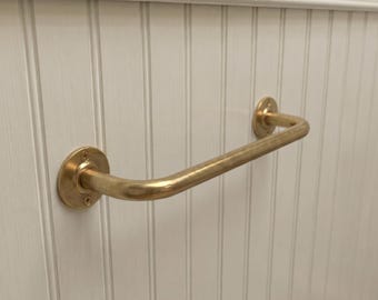 Unlacquered Brass Towel Holder, Handmade Vintage Style Brass Towel Bar, Rustic Moroccan Bathroom Decor, Living Finish Solid Brass Hardware
