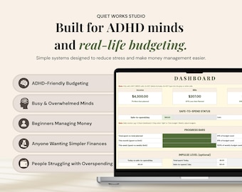 Foglio di calcolo per la pianificazione del budget per principianti, strumento di monitoraggio del budget per persone con ADHD, strumento di monitoraggio delle spese mensili, pianificatore di budget in Excel, Fogli Google per la finanza