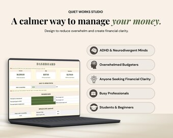 Foglio di calcolo per il budget per persone con ADHD, agenda Google Sheets, agenda per persone neurodivergenti, modello di budget semplice, dashboard di budget