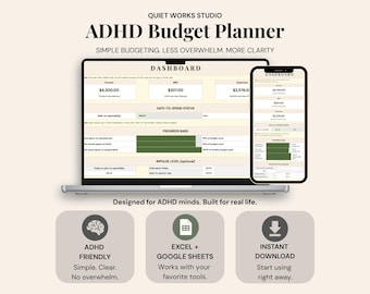 Foglio di calcolo per la pianificazione del budget per persone con ADHD, foglio di calcolo per il budget, modello di budget per Google Sheets, modello di budget per Excel, strumento di monitoraggio delle spese