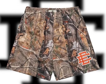 Eric Emanuel Style Camo Shorts, Realtree Inspired Mesh Shorts, EE Logo Streetwear Shorts for Men, Athletic & Casual Fit