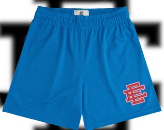 Eric Emanuel Style Red Mesh Shorts, EE Logo Athletic Shorts, Minimalist Basketball Shorts for Men, Streetwear Gym Shorts