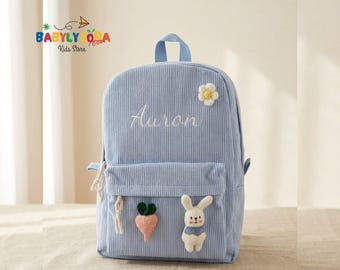 Embroidered Corduroy Backpack, Personalized Name Toddler School Bag