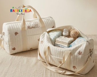 Personalized Quilted Diaper Bag, Embroidered Mommy Hospital Bag, Baby Shower Gift, Large Capacity Baby Travel Bag
