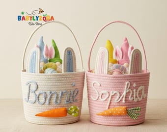 Cesta de Pascua personalizada para niños, bolsa de búsqueda de huevos con nombre personalizado, bonito regalo de Pascua para guardar como recuerdo, bolsa de cesta reutilizable.