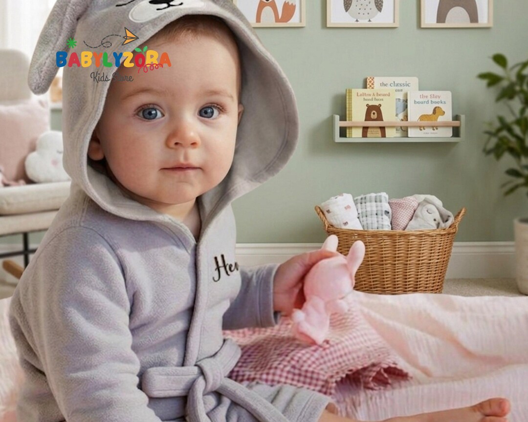 Personalized Animal Hood Baby Robe, Custom Embroidered Toddler Bathrobe ...