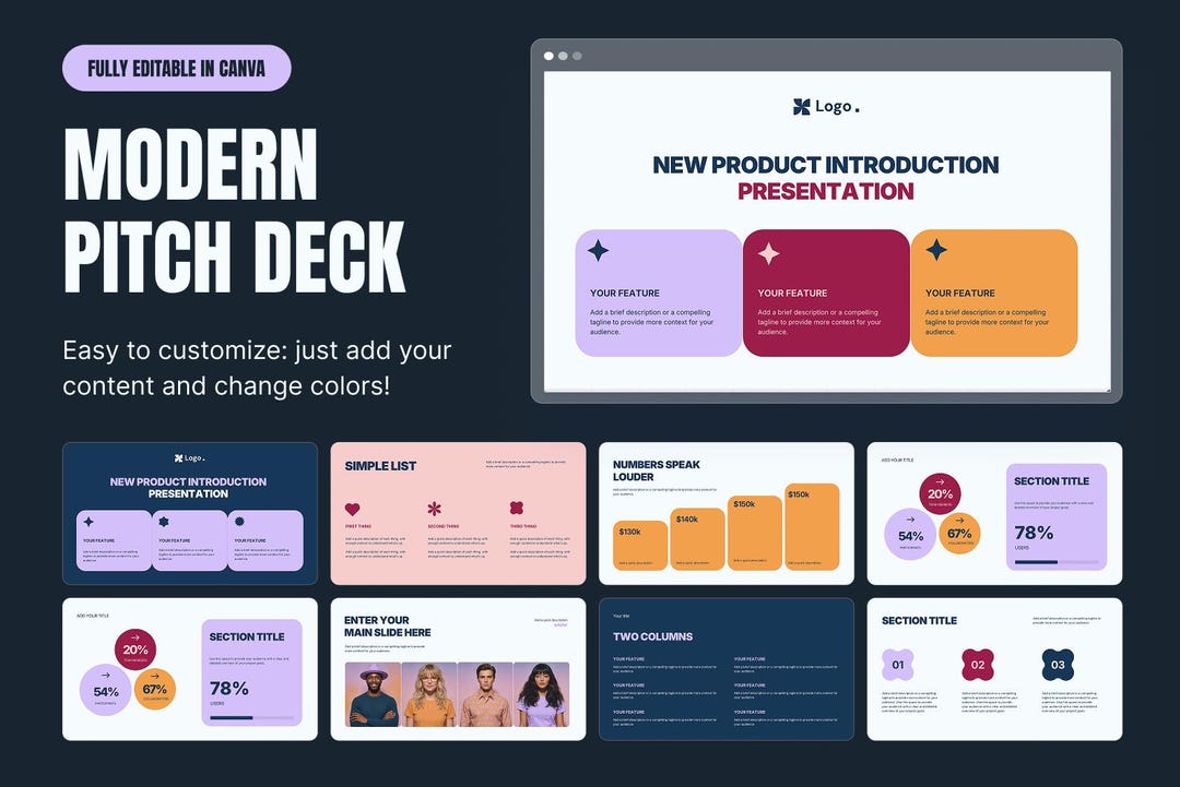Modern Pitch Deck Canva Template | Colorful Bento Presentation for ...