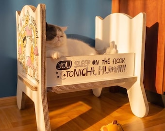 Doodle Cat Bed with Funny Characters Eco Friendly Cardboard Cat House Furniture