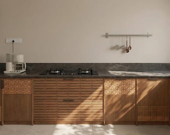 Waterproof Custom Ikea Fronts with 3D Geometric Circles for Japandi Kitchens