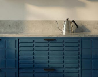 Custom Ikea Sektion Doors with 3D Geometric Grid Pattern for Modern Minimalist Kitchens