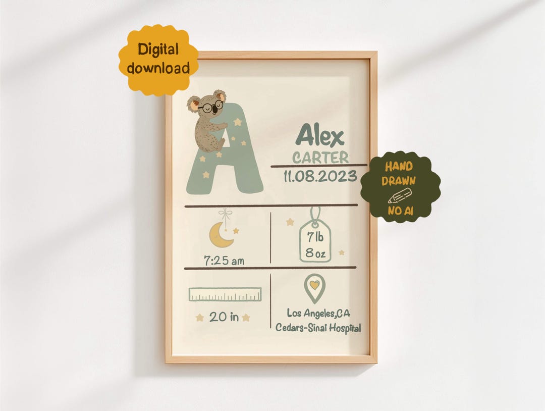Baby Birth Stats Wall Art, Boy Nursery Printable (digital Download) - Etsy