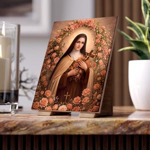 Saint Therese of Lisieux Ceramic Tile, Catholic Home Decor