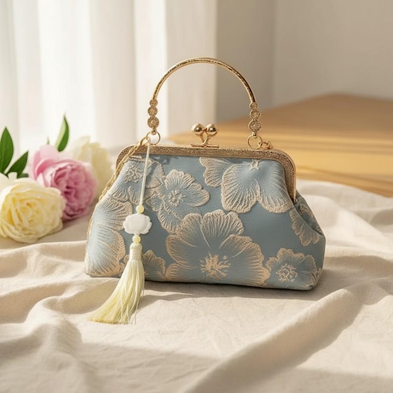 Embroidered Silk Shoulder Bag, Retro Floral Evening Clutch, Elegant Square Handbag
