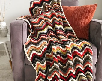 Chevron blanket - Unique boho fall autumn multi color crochet afghan throw