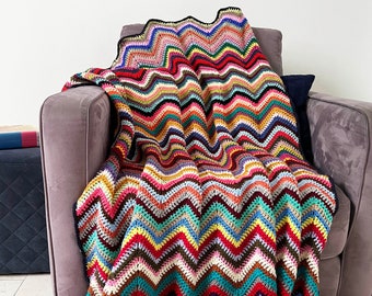 Boho chevron blanket 90 different colors - Unique boho multi color crochet throw