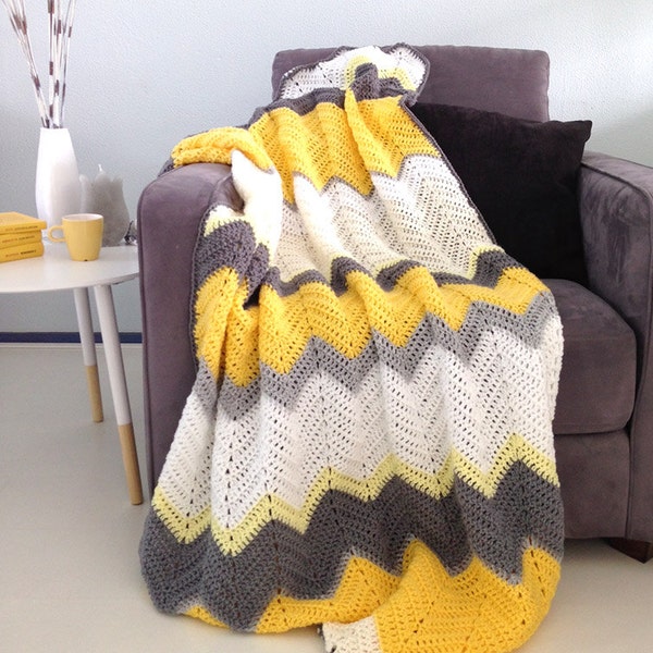 Hello yellow - afghan crochet chevron blanket -> made to order