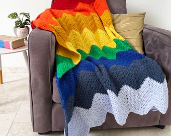 Rainbow blanket - rainbow color crochet chevron afghan throw
