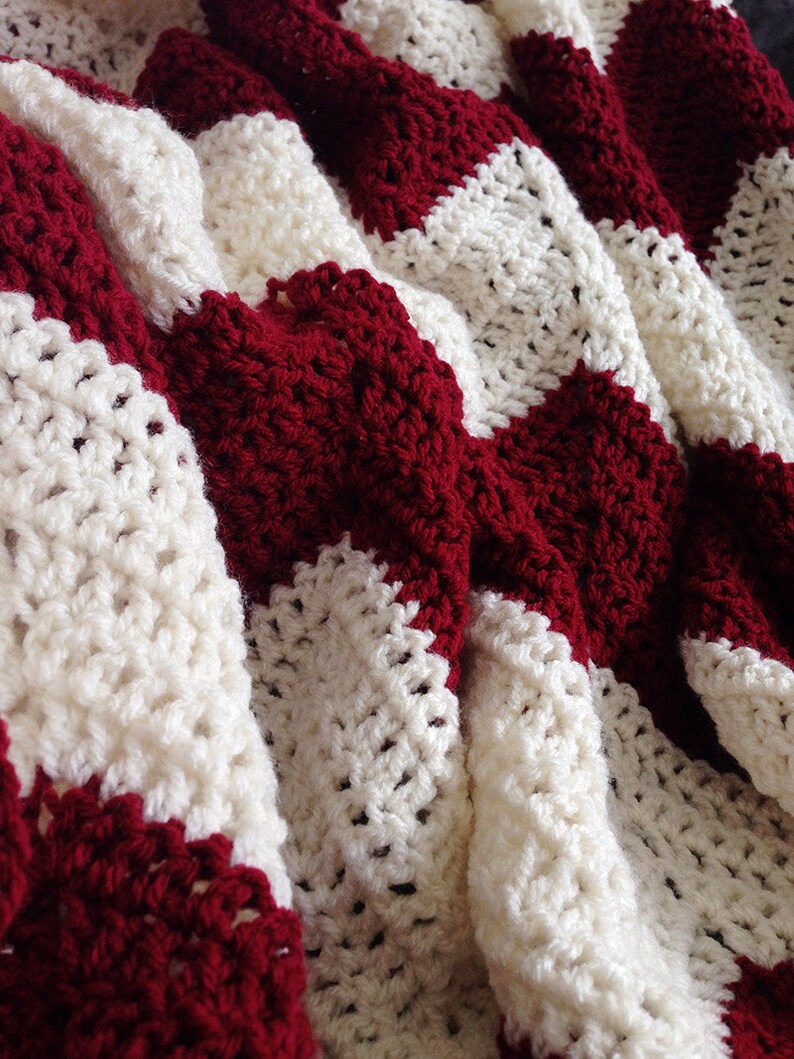 Christmas blanket crochet chevron afghan Burgundy red and Etsy