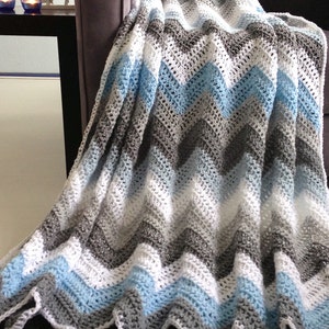 Crochet afghan Blue gray sparkle winter afghan crochet chevron throw image 2