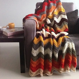 Chevron blanket - Falling for multicolor autumn crochet afghan throw