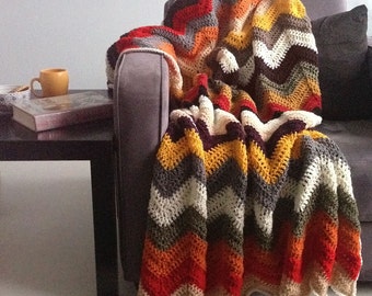 Chevron blanket - Falling for multicolor autumn crochet afghan throw -> made to order