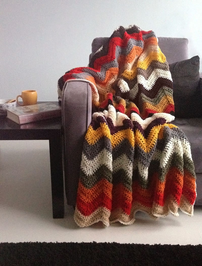 Chevron Couverture - Tomber Pour Multicolore Automne Crochet Afghan Jeter