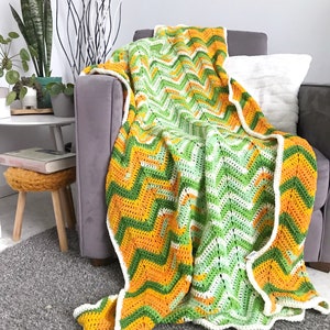 Chevron blanket orange green ombre ripple crochet afghan throw image 1