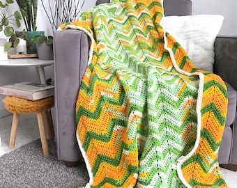 Couverture Chevron - orange vert ombre ondulation crochet afghan jeter