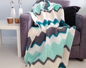 Chevron blanket - Teal & mint crochet afghan throw