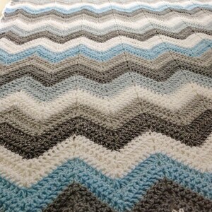 Crochet afghan Blue gray sparkle winter afghan crochet chevron throw image 4