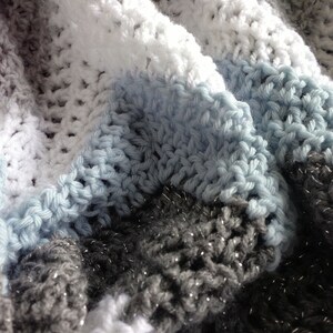 Crochet afghan Blue gray sparkle winter afghan crochet chevron throw image 3