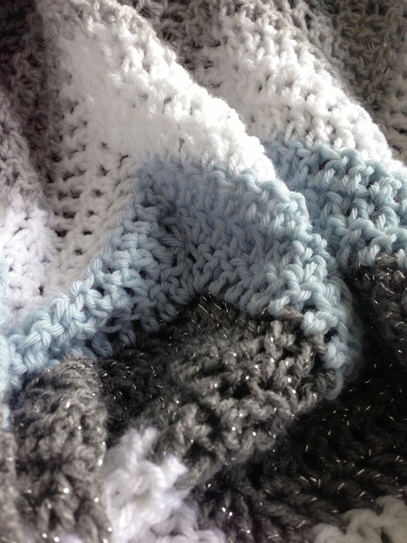 Crochet afghan Blue gray sparkle winter afghan crochet chevron throw image 3