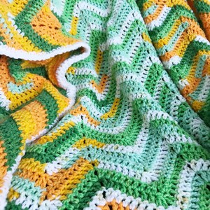 Chevron blanket orange green ombre ripple crochet afghan throw image 4