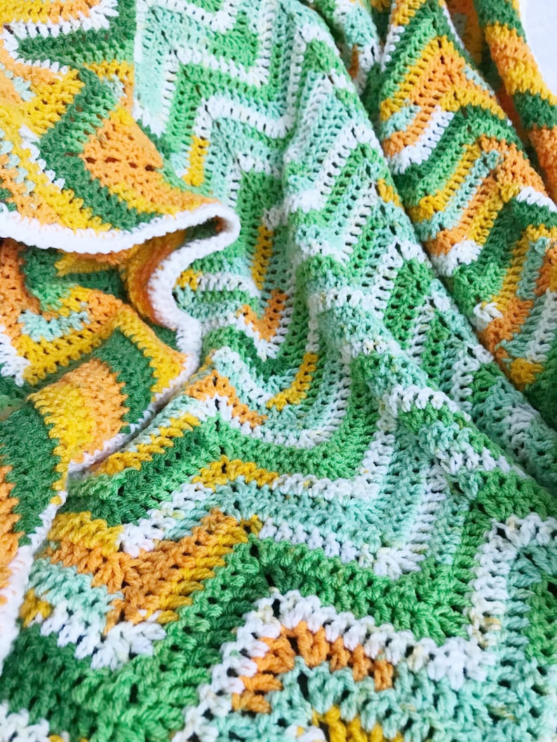 Chevron blanket orange green ombre ripple crochet afghan throw image 4