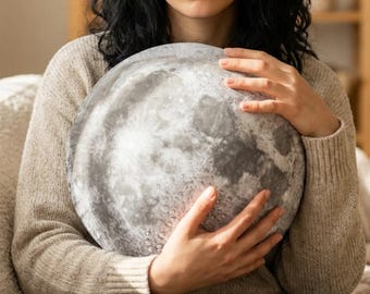 Realistic Moon Shaped Pillow - 3D Full Moon Round Throw Pillow - Aesthetic Celestial Room Decor - Space Lover Gift - Monatolia