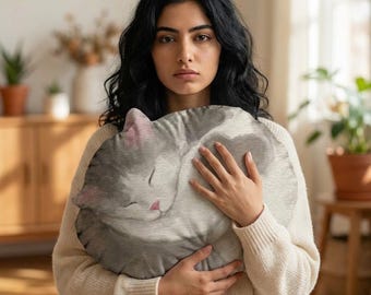 Almohada con forma de gato durmiendo - Cojín decorativo estético con forma de gatito - Regalo suave para amantes de los gatos - Decoración única para el hogar con temática felina - Monatolia