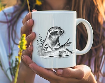 Niedliche Seeotter Kaffeetasse Otter-Liebhaber Otter Tasse | Aquarell mit Tiermotiv Tee Tasse Geschenk für Freunde und Familie Mug