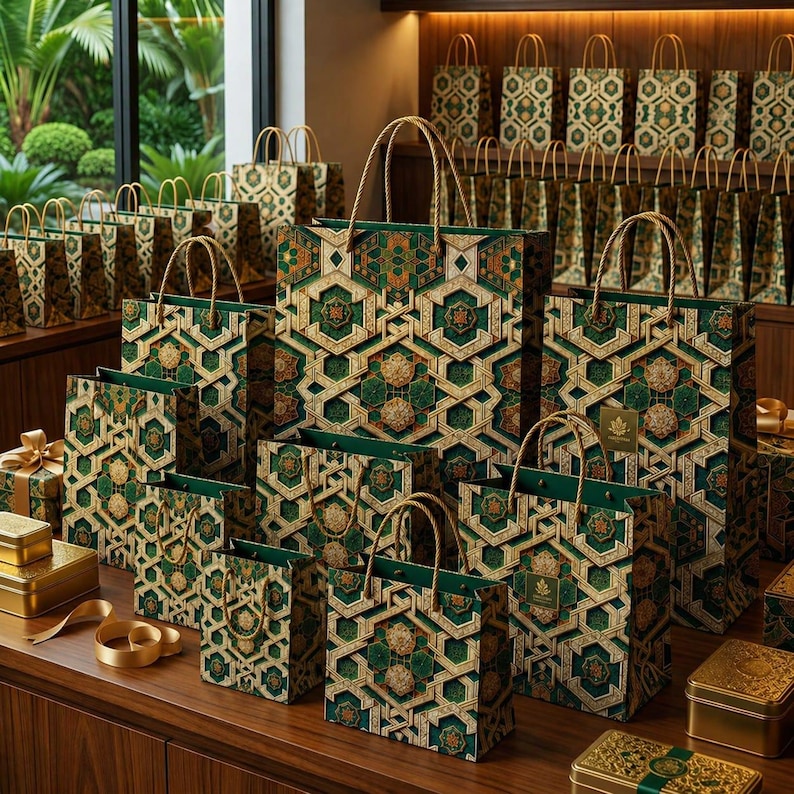 Luxury Green Islamic Geometry Seamless Patterns – Emerald Gold Digital ...