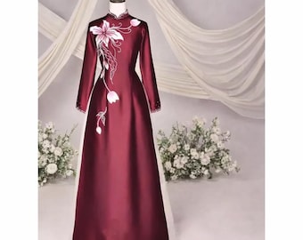 Robe mère ao dai, muguet en soie ao dai avec ornements en cristal, élégante robe vietnamienne pour femme S-4XL