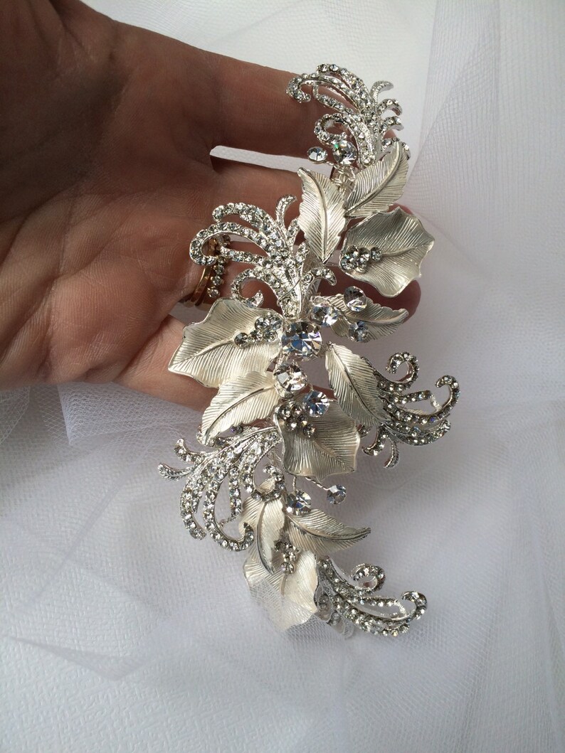Weddings Brushed Silver Swirl Hairpiece Rhinestone Bridal Hairpiece Rhinestone Hair Accessories