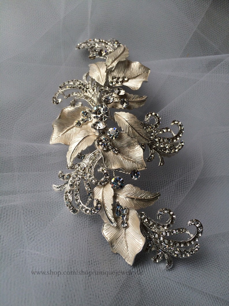Weddings Brushed Silver Swirl Hairpiece Rhinestone Bridal Hairpiece Rhinestone Hair Accessories