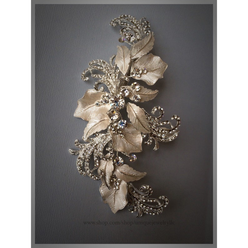 Weddings Brushed Silver Swirl Hairpiece Rhinestone Bridal Hairpiece Rhinestone Hair Accessories