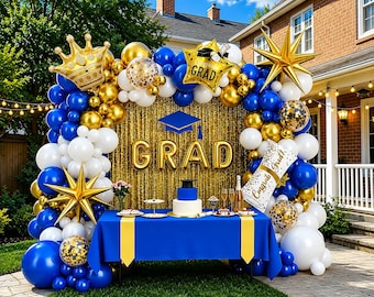 Graduation Balloon Garland Kit Blue White Gold Party Decorations Class of 2026 Arch Decor for School Prom Celebration