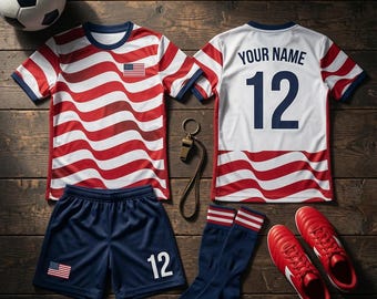 Personalized USA 2026 Soccer Jersey,Red White Blue, Custom Name Number America Shirt, Patriotic Soccer Uniform for Men Women Youth Kids
