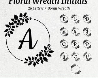Pacote de Alfabeto com Coroa de Flores em SVG, Letras de Coroa em SVG, Monograma Inicial, Letras de Monograma, Clipart para Casamento, Arquivos de Corte, Clipart em SVG, PNG, EPS, DXF
