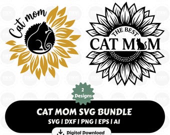 SVG Mãe de Gato com Girassol, SVG Mãe de Gato, Gatinho com Girassol, SVG de Girassol, SVG Amante de Gatos, SVG Popular, Arquivos para Cricut, PNG, SVG, DXF