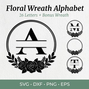 Monogramm SVG-Bundle, Kranz Buchstaben SVG, Flourish Alphabet Clipart, Anfangsmonogramm, Familienname Holzschnitt, Laser Cut-Dateien, SVG, Png, Dxf