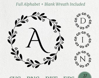 Letras de guirlanda em SVG, alfabeto de guirlanda de louros, guirlandas em SVG, monograma inicial, arquivos de corte para Cricut e Silhouette, clipart em SVG/PNG/EPS/DXF