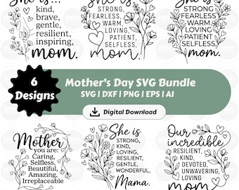 Pacote de arquivos SVG "Ela é Mãe", Dia das Mães, Camiseta para Mãe, Presente para Mãe, Dia das Mães para Cricut e Silhouette (Download Digital)
