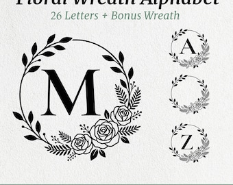 Pacote de Letras de Guirlanda em SVG, Monograma em SVG, Clipart de Alfabeto com Arabescos, Monograma Inicial, Corte em Madeira para Nome de Família, Arquivo para Corte a Laser, SVG, PNG, DXF